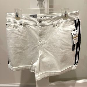 Inc. White Denim Shorts With Blue Side Stripe